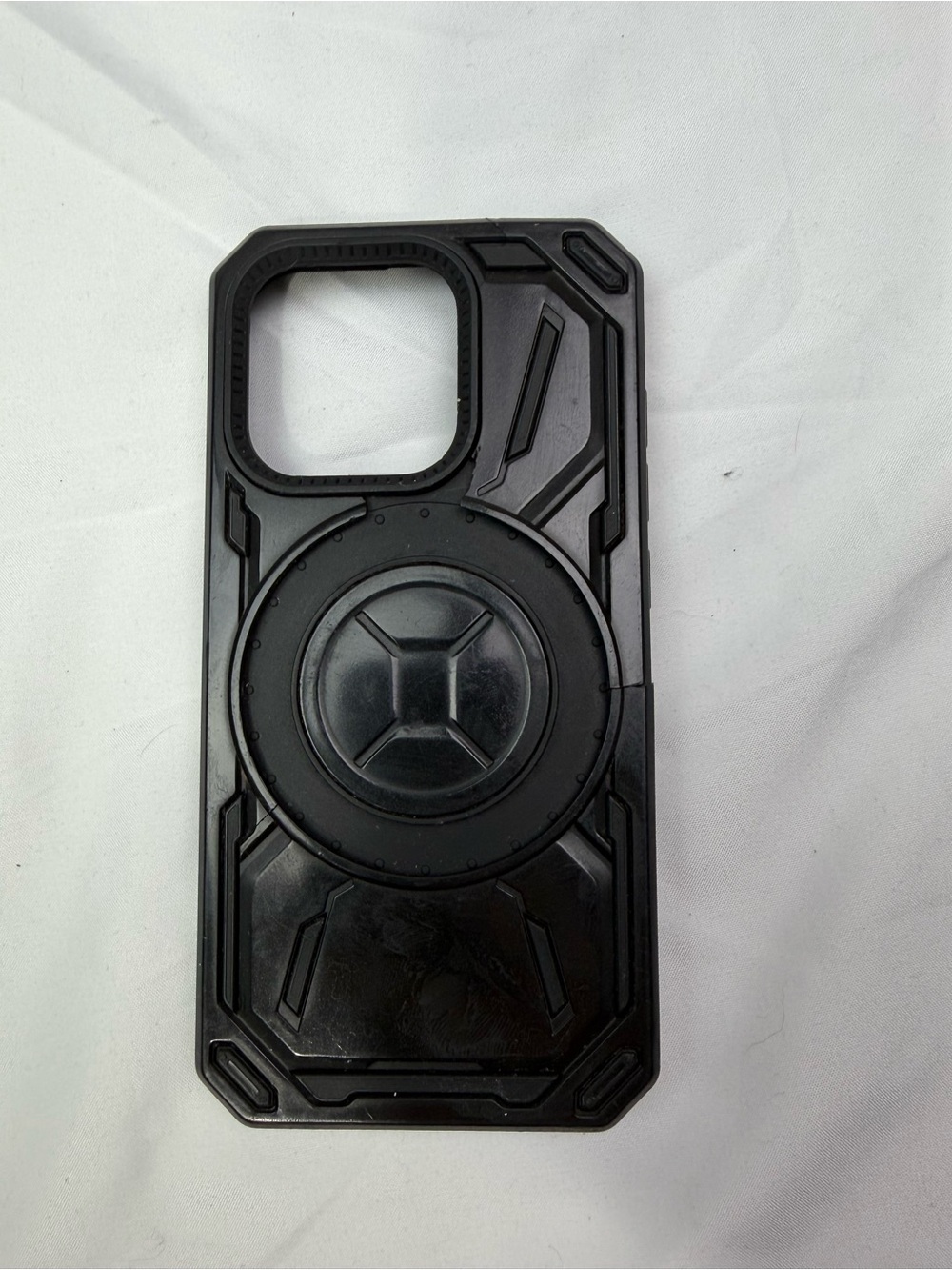 Durable Black Protective Phone Case with Built-In Ring Holder